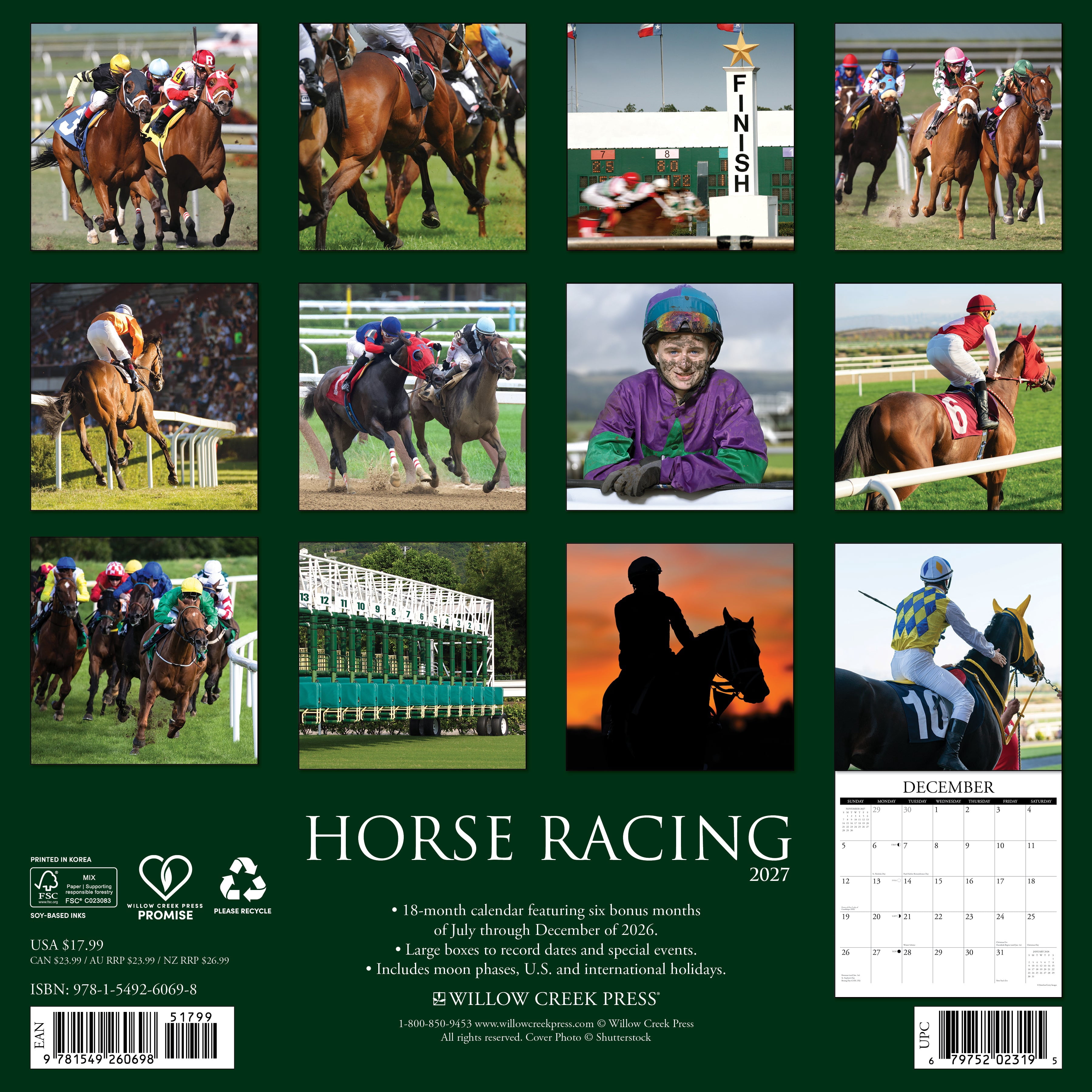 Willow Creek Press, Horse Racing 2027 Wall Calendar