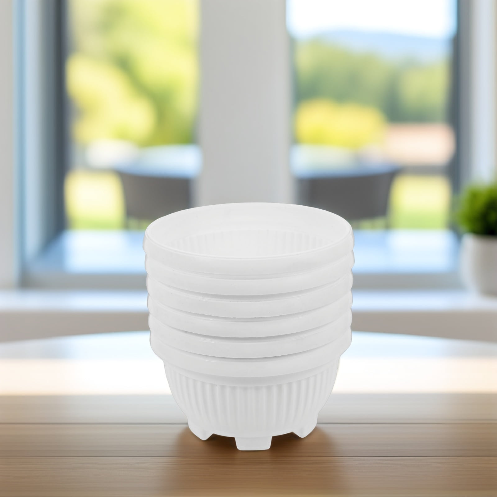 ETHZZLE Set of 6 White Plastic Flower Planter Pots, Lightweight and for Indoor and Outdoor Gardening Use