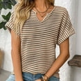 thumbnail image 4 of yunLCZ Basic Women's Tees Discounted Womens Casual Cap Short Sleeve Tops Trendy Summer V Neck Loose Striped Casual Basic T Shirts Tee Blouses workout form-fitting T-shirts women, 4 of 7