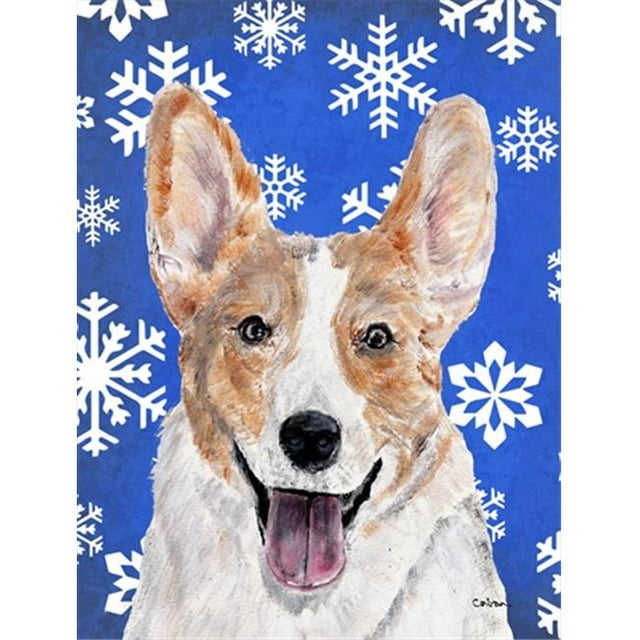 Cardigan Corgi Winter Snowflakes Flag Garden Size