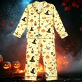 thumbnail image 2 of Yuncity Girls Pajamas Halloween Pumpkin Print Autumn Down Collar Long Sleeve Long Sleepwear Pjs Set Casual Lapel Home Sleepwear Size 2-3 Years Yellow, 2 of 3