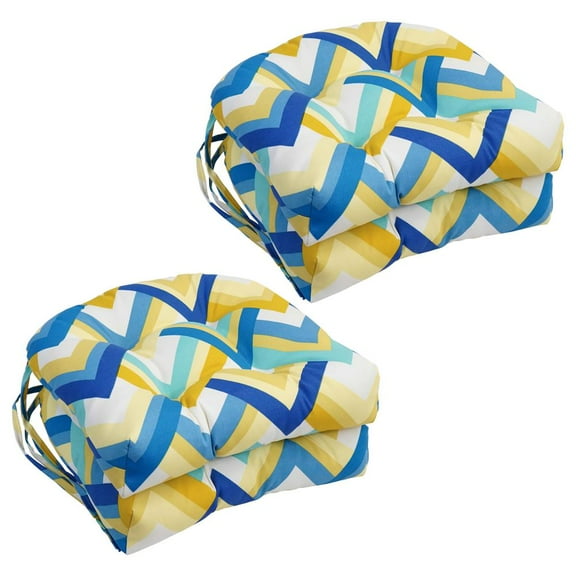 Blazing Needles 16-inch Rounded Back Tufted Outdoor Chair Cushion, 16 x 16, Resort Cornsilk 4 Count