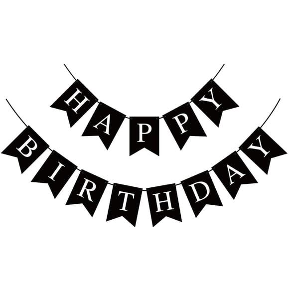 Banner de cumpleaños Hooqict, negro, feliz cumpleaños, para fiesta