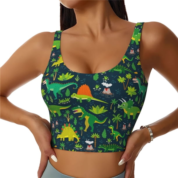 Balery Dinosaurs Sujetadores deportivos con espalda cruzada para mujer, acolchados, sin costuras, de alto impacto, ideales para yoga, gimnasio, entrenamiento y fitness.-X-Large