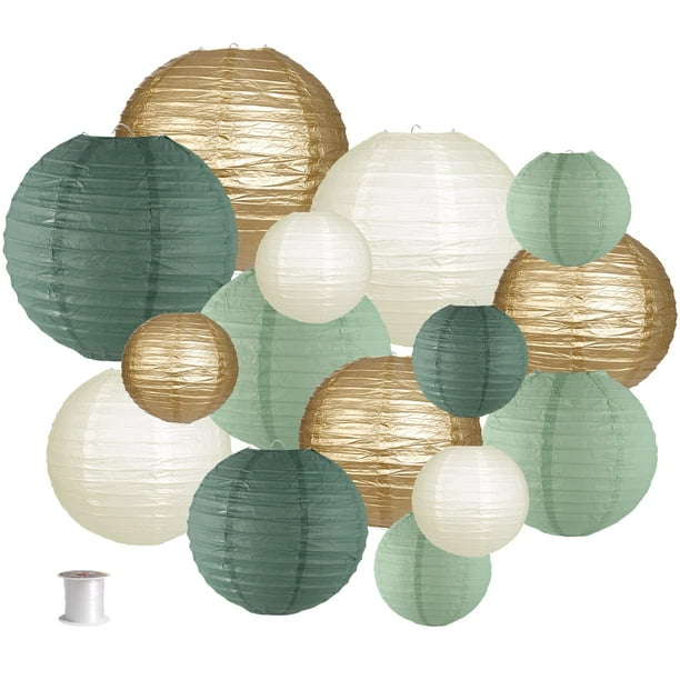 Set de faroles de papel decorativos zilue, color verde salvia, 15 unidades