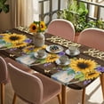 thumbnail image 3 of Sunflower Table Cloths for 6 Foot Rectangle Tables, Yellow Flowers Summer Botanical Wooden Retro Art Patio Waterproof Elastic Fitted Tablecloths, Washable Rectangular Table Cover for Camping, 3 of 8