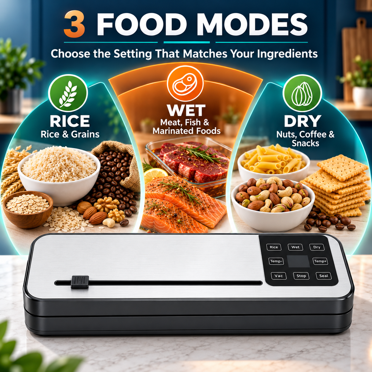 Food Vacuum Sealer Machine with 50 Pack Vacuum Sealer Bags, Food Storage Saver Dry & Moist Food Modes, Built-In Cutter