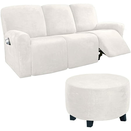 8 Pieces Recliner Sofa Covers Velvet, Large Round Ottoman Slipcover
