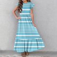 thumbnail image 4 of 2025 Girls Dresses with Pockets 6-12 Years Kids Ruffle Short Sleeve Trendy Stripe Printed Crewneck Going Out Long Maxi Dress, 4 of 7