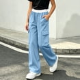 thumbnail image 6 of Mifsaly Cargo Pants for Girls Uniform Pants Kids High Waisted Relaxed Fit Casual Back to School Bottoms with Multi Pockets Sky Blue,12-13 Years, 6 of 9