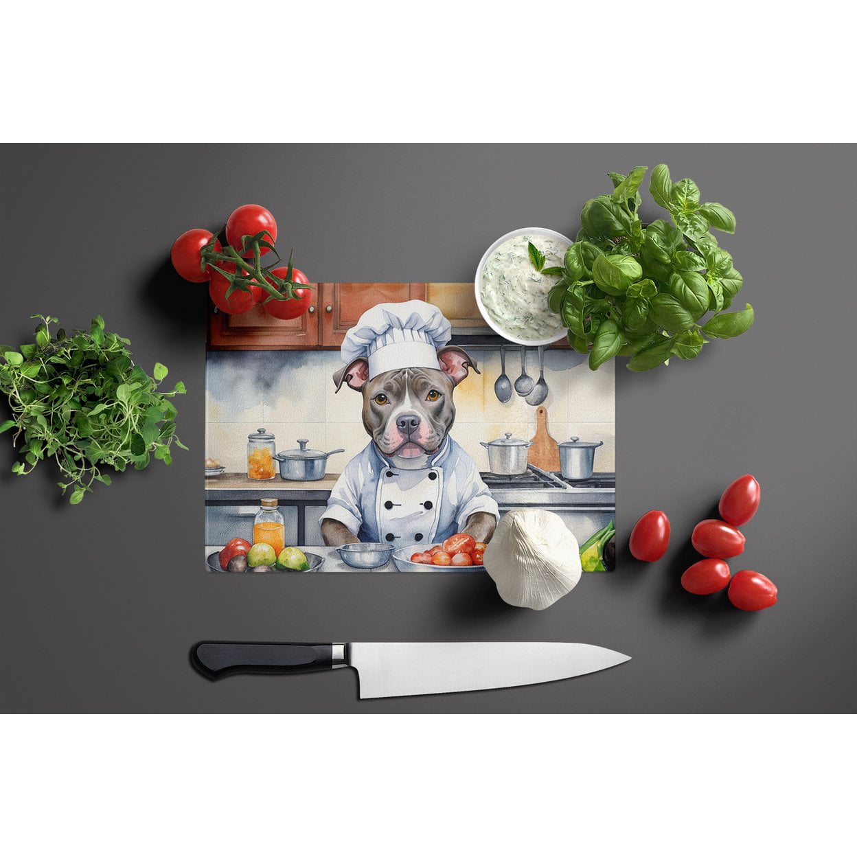 Pit Bull Terrier The Chef Glass Cutting Board 12 in x 15 in