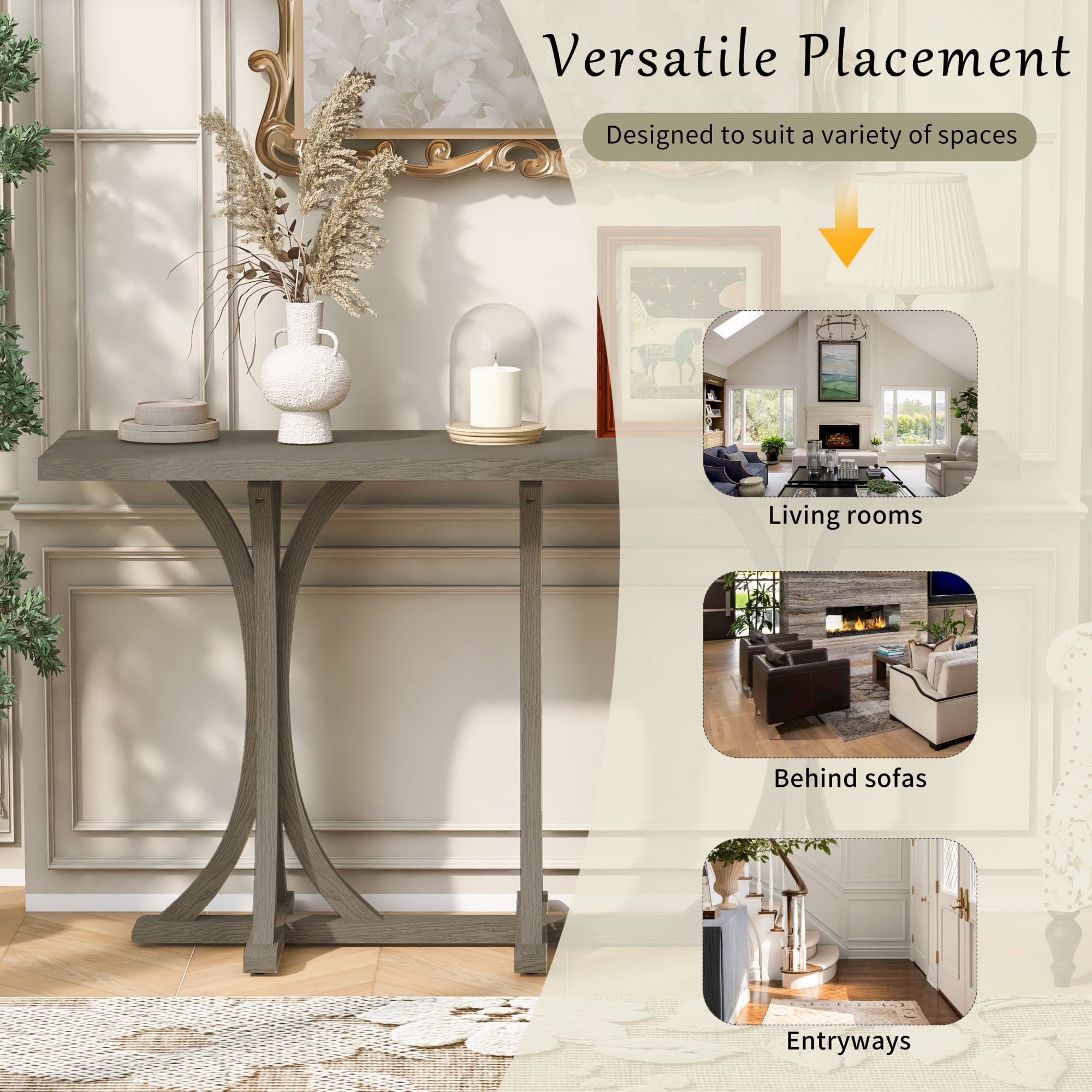HOQBN 59.8'' Wooden Console Table,Farmhouse Entryway Table with Wood Legs for Living Room,Entryway,Hallway, Dining Spaces,Gray