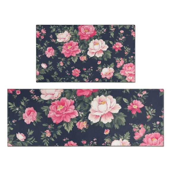 Pioneer Flower Floral Print Pattern Kitchen Rugs Sets Of 2,Anti Fatigue Kitchen Mat Rugs Non Slip Washable,Decorative Kitchen Floor Mats for Kitchen,Sink,Laundry,17"x30" 17"x47"