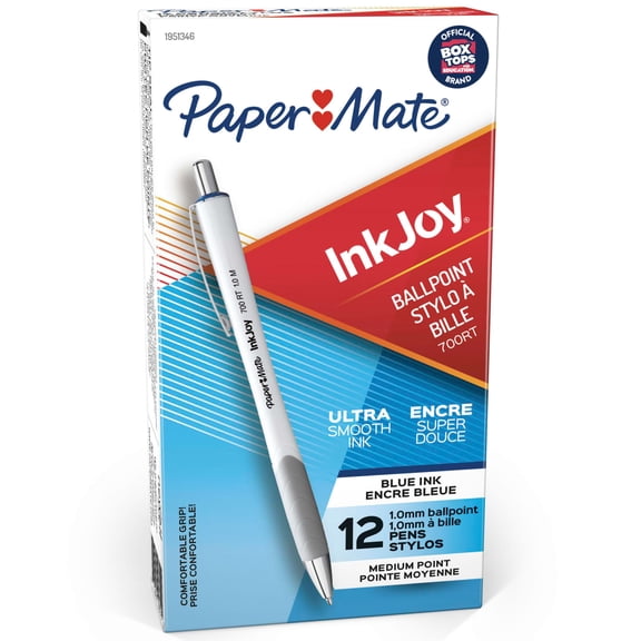 Paper Mate InkJoy 700RT Retractable Ballpoint Pens, Medium Point, White Barrel, Blue Ink, 12 Count
