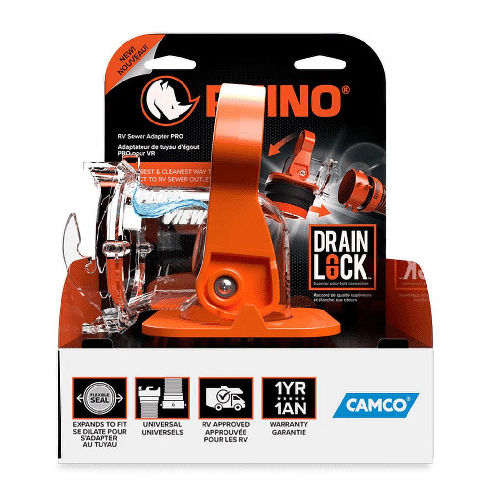 Camco Rhino RV Sewer Hose Elbow with Drain Lock Adapter for Camping, 1 Pack - Orange (39730)