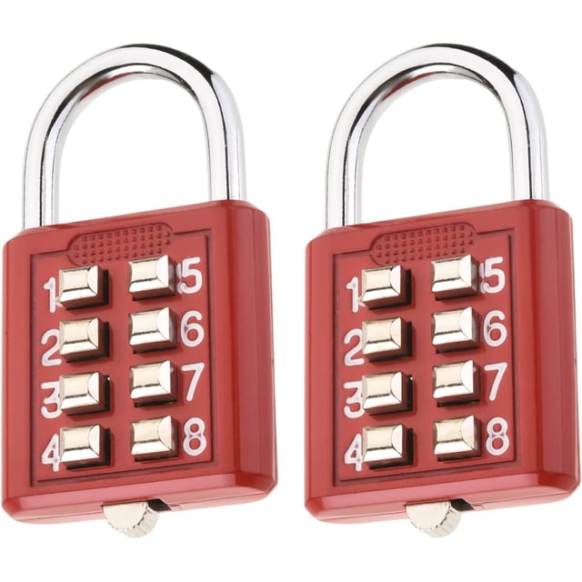 HUGFEGWE 8 Digit Button Combination Security Padlock Digital Lock for Suitcase Luggage Drawer Door Toolbox,Fixed Gym Cabinet Door Toolbox Padlock Gym Sports School and Employee Lock,Red 2PCS
