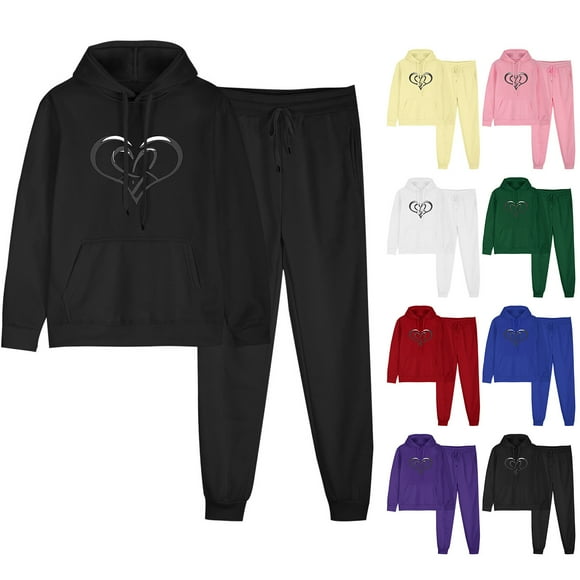JURANMO Women Hoodies Sweatsuit 2 Piece Active Joggers Outfits Cute Teen Girls Love Heart Print Sweatshirts and Elastic Waist Beam Feet Sweatpants Two Piece Matching Sets Green XXL