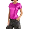 thumbnail image 1 of Tops de Cuello Redondo para las Mujeres de Moda Primavera Verano Manga Corta Base Blusa, Poliéster Suave Fresco Uso Diario, 1 of 6