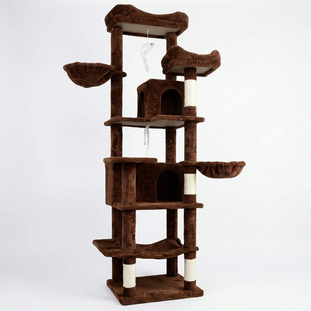 ZephyPaws 68" Cute Cat Tree for Indoor Large Adult Cats,Tall Cat Tower with Scratching Post & Condo,Hammock,Space Capsule,Brown