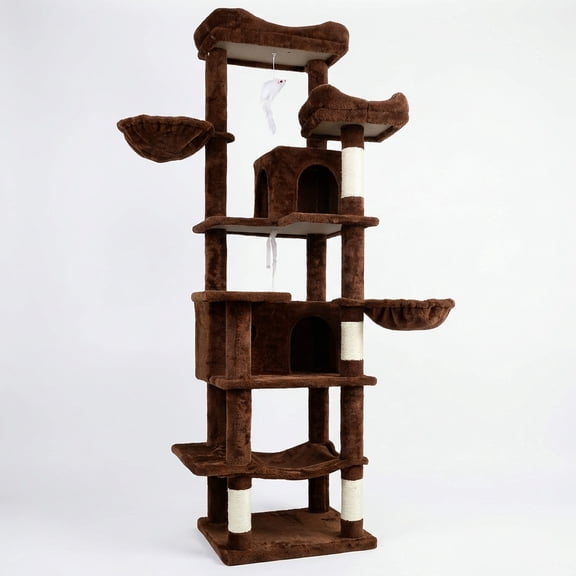 68in Tall 6-Level Cat Tree, Green & Brown Multi-Level Cat Tower with Hammocks, Hanging Basket, Cat Cave, Removable Cushion & Sisal Scratching Posts for Multiple Indoor Cats
