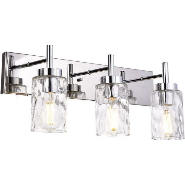 YIGOU Chrome Bathroom Light Fixtures with Clear Hammered Glass Shade, 3 ...