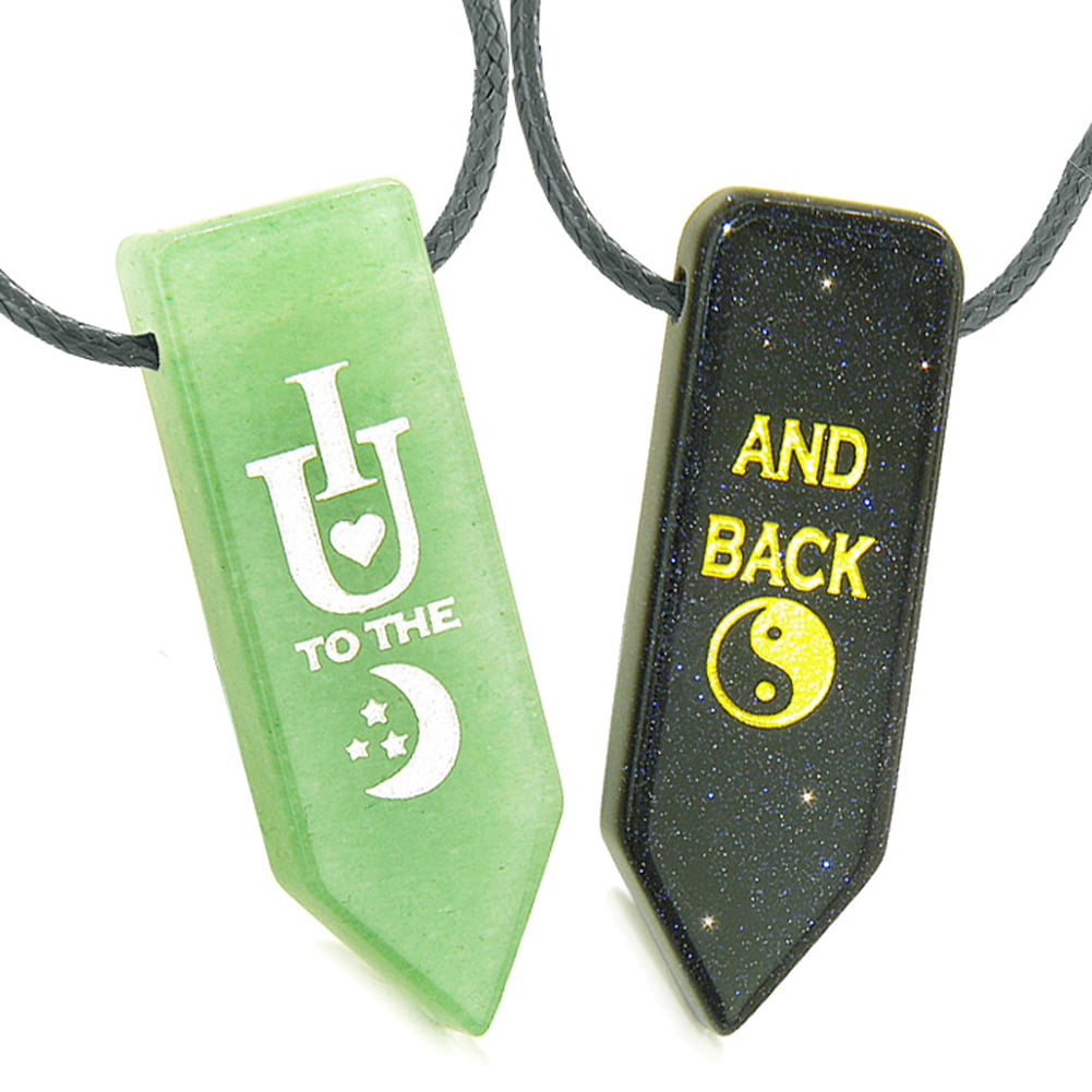 I Love You to the Moon and Back Love Couples Amulets Green Quartz and Blue Goldstone Arrowhead Necklaces