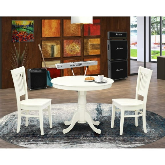 East West Furniture Antique 3-piece Dining Set with Slatted Chair in Linen White