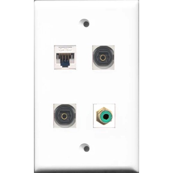 RiteAV 1 Port RCA Green 2 Port Toslink and 1 Port Cat5e Ethernet White Wall Plate