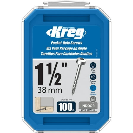Kreg SPS-F150-100 Zinc Pocket Screws, 1 1/2-Inch #6 Fine Thread, Pan Head (100 Count)