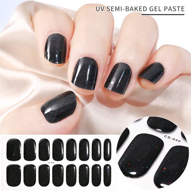 Pegatinas de parche de uñas de Gel semicurado con purpurina para lámpara UV, tiras de esmalte de Gel curado, envolturas de uñas de cubierta completa, calcomanías de manicura, 16 puntas
