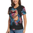 thumbnail image 2 of Vsdgher Blue Dinosaur Women Shirts V Neck Short Sleeve Tops T-Shirt Basic Tees, S to 3XLXX-Large, 2 of 5