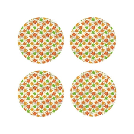 

Honeii Maple Leaves1 Print Leather Coaster Set of 4 Ideal for Safeguarding Your Furniture from Drinks Spills and Effortless Cleanup-Round Shape
