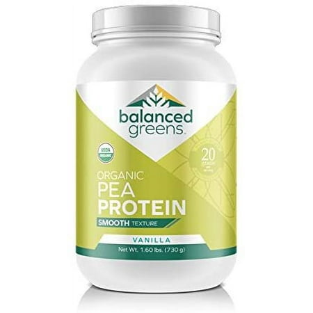 Raw Vegan Pea Protein Powder – 20 g. of Certified-Organic, Plant Based Protein Powder with BCAAs and Iron Known to Boost Energy, Strength, Focus, and More by Balanced Greens, Vanilla, 27 Servings