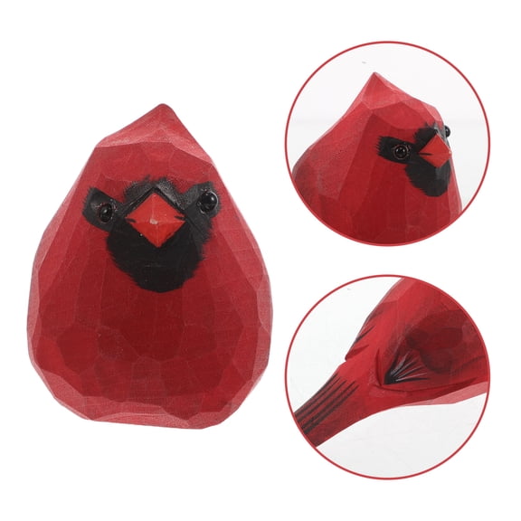 CIMAXIC Red Wooden Cardinal Bird Sculpture Handpainted Natural Wood Christmas Figurine