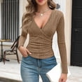 thumbnail image 5 of MLQIDK Women's Long Sleeve V-Neck Solid Color Pullover Knit Top Soft Stretchy Casual Wear Versatile Layering Piece Khaki XL, 5 of 5
