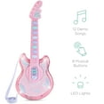thumbnail image 4 of Best Choice Products 19in Kids Flash Guitar, Pretend Play Musical Instrument Toy for Toddlers w/ Mic, Stand - Light Pink, 4 of 7