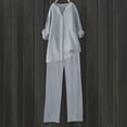 thumbnail image 4 of ZAZYULZ Women Suits Women's Solid Color Fashionable Casual Cotton And Linen Pocket Long Sleeved Shirt Tie Up Long Pants Set(Gray,Xxl), 4 of 4