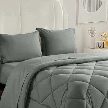 Vccoem Queen Comforter Sets Bed in a Bag with 7 Piece for All Seasons Bedding Comforter Sets Perfect for Bedroom Decor, Light Gray