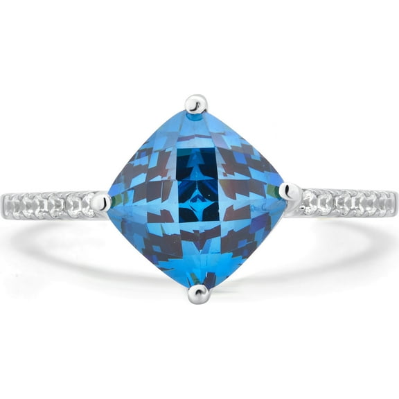 Arista 3 7/8 Carat T.W Created Swiss Blue and Cubic Zirconia Women's Engagement Ring in Sterling Silver