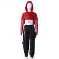 thumbnail image 3 of CHICTRY Girls Juniors Sportswear Cropped Hoodie Sweatshirt with Cargo Pants Activewear Street Dance Outfit A Red 8, 3 of 7