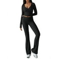 thumbnail image 1 of Conjunto Deportivo de 2 Piezas para Mujer, Camiseta de Larga, Pantalones Acampanados con Solapa, Chándal Informal, Negro, Talla XL, 1 of 8