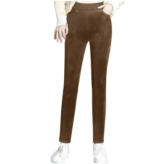 UYISJ Fleece Lined Corduroy Pants for Women's Winter Warm Sweatpants Plush Sherpa Long Trousers Thick Jogger Pants with Pockets Brown 3XL