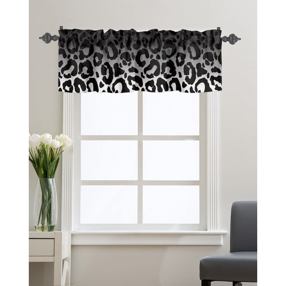 Kitchen Cafe Valance Curtain for Small Windows,Retro Leopard Animal Skin Print Pattern Rod Pocket Short Valances Black and White Window Treatment Panel for Living Room/Bedroom/Bathroom,54x18in