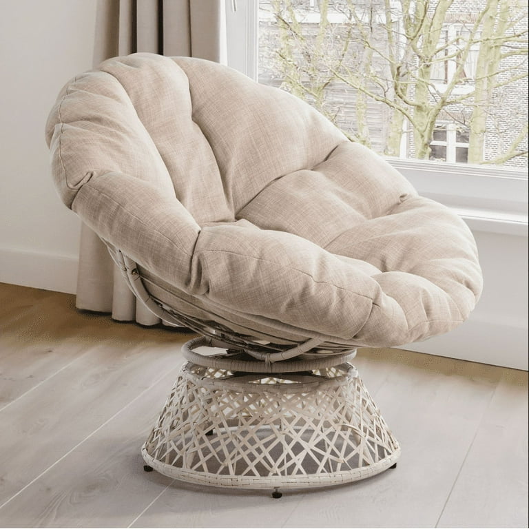 Eltis Papasan Chair with Fabric Cushion Metal Swivel Base Crema
