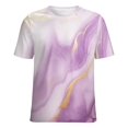 thumbnail image 5 of Marble Blue Greene Purple And Gold Stripes Women's Short Sleeve T-Shirt Crew Neck Casual Summer Trendy Loose Fit Tops, 5 of 6
