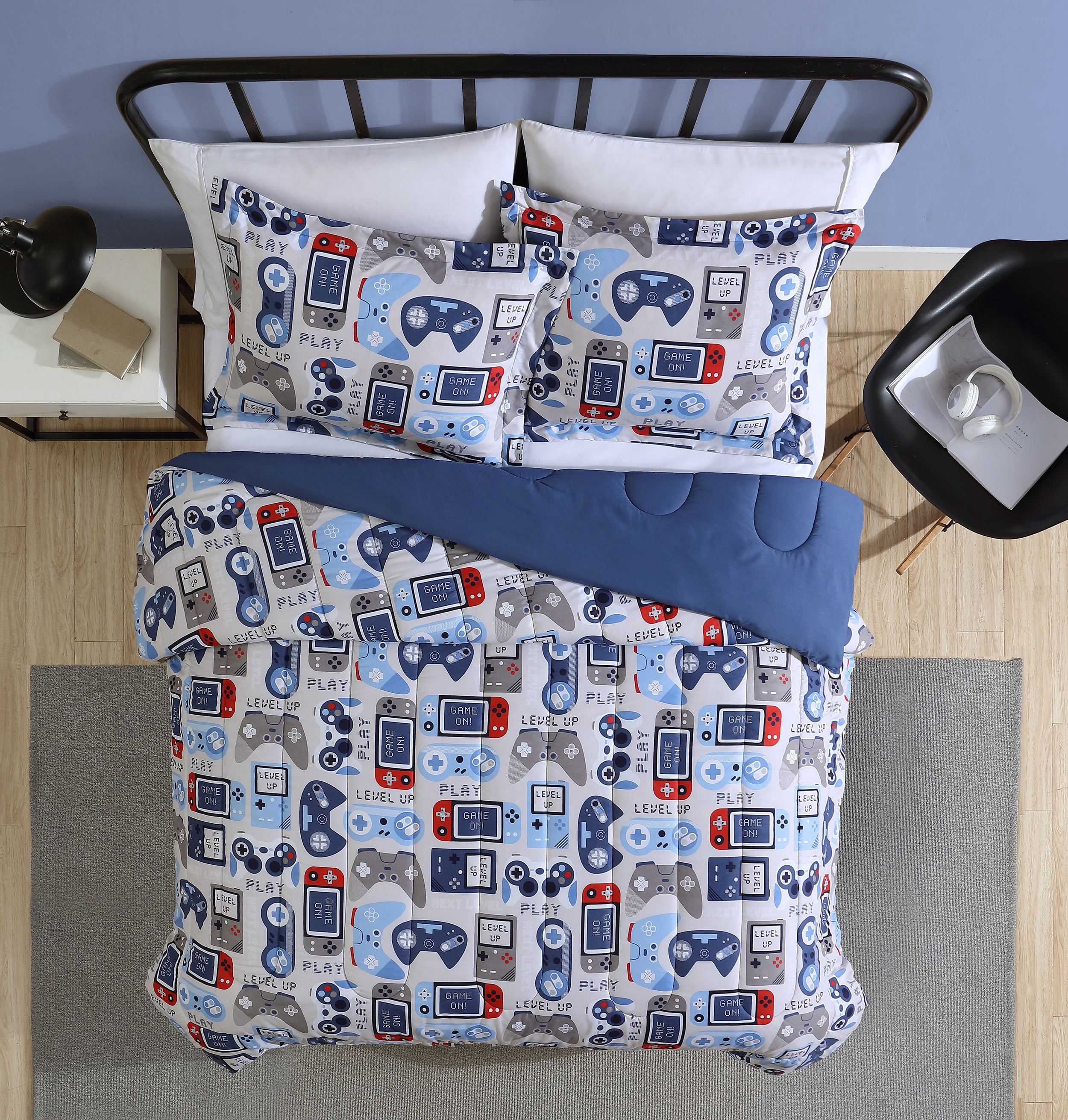 Gamer Blue Grey 3-Piece Ultra Soft Microfiber Comforter Set - Full