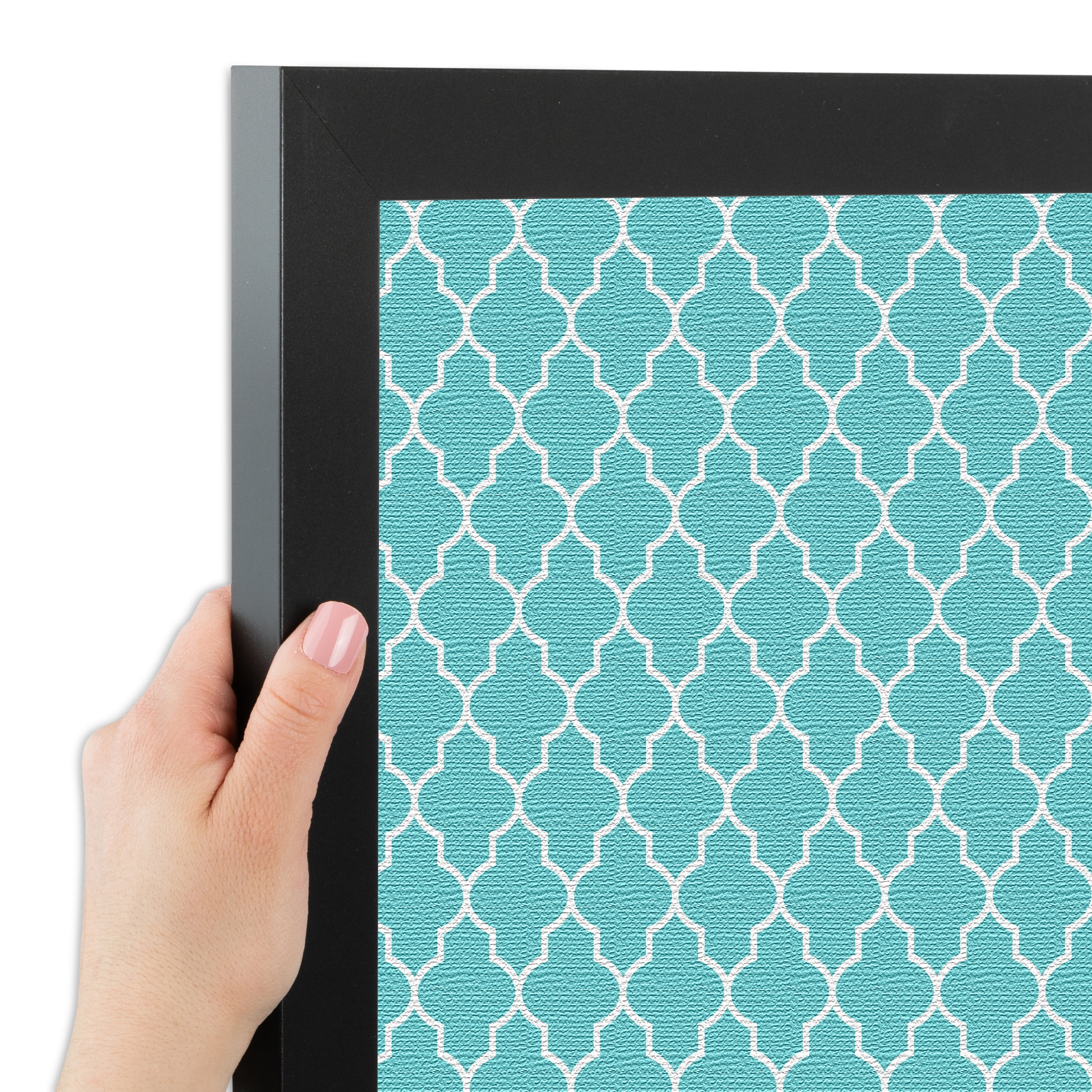 PinPix 18x14 Custom Cork Bulletin Board Quatrefoil Aqua Poster Board Has a Fabric Style Canvas Finish, Framed in Quatrefoil Aqua, by ArtToFrames (PinPix-278)