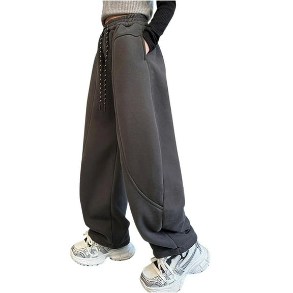 Atogsazn Kids Boys Wide Leg Sweatpant Casual Loose Fit Athletic Pant Elastic Waist Pants Fall Winter Clothes with Pocket 02-Gray 12-13 Years Fashion