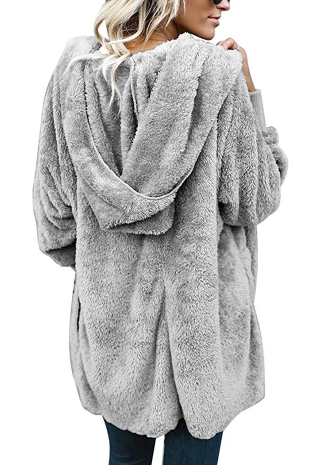 OMZIN Women/’s Winter Fluffy Fuzzy Open Front Cardigan Jacket Coat Outwear with Pockets