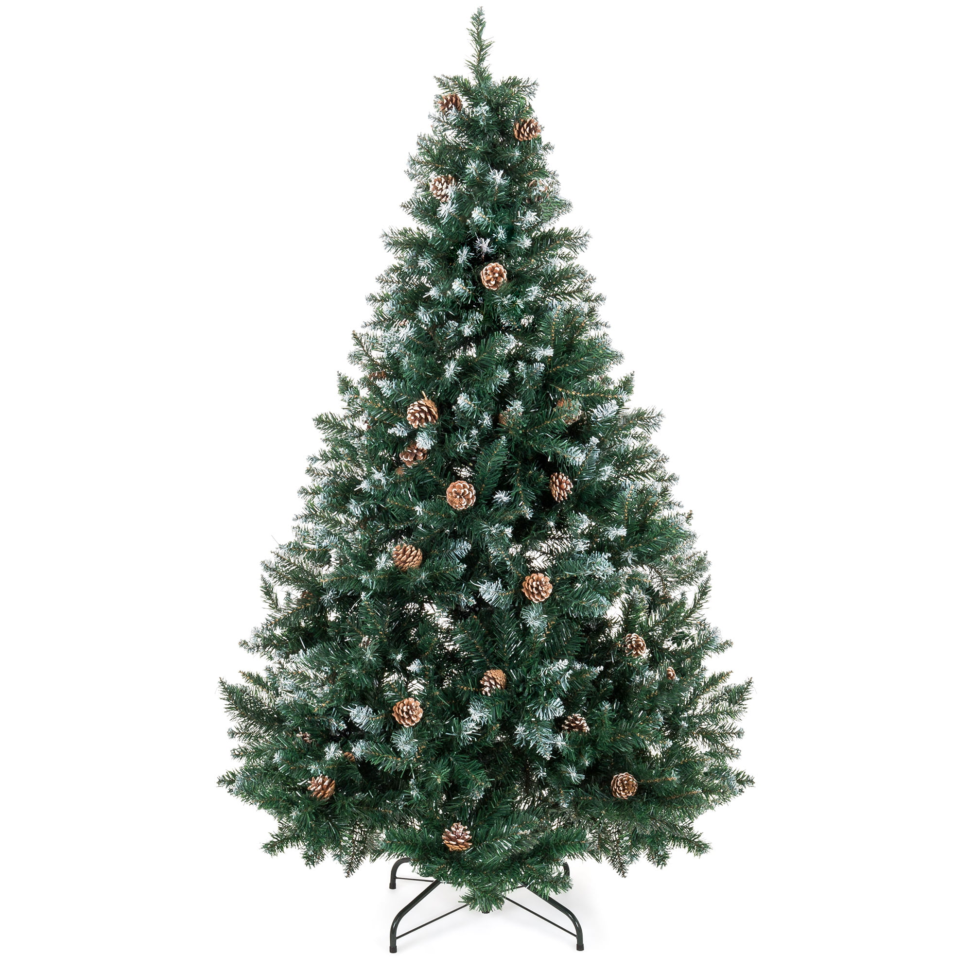 Details about   5FT/6FT Christmas Tree Snow Flocked Hinged Artificial Pinecone Encrypt Stand USA 